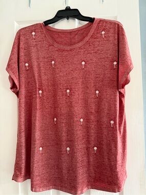 Lane Bryant Rose Short-Sleeve Tee with White Palm Embroidery